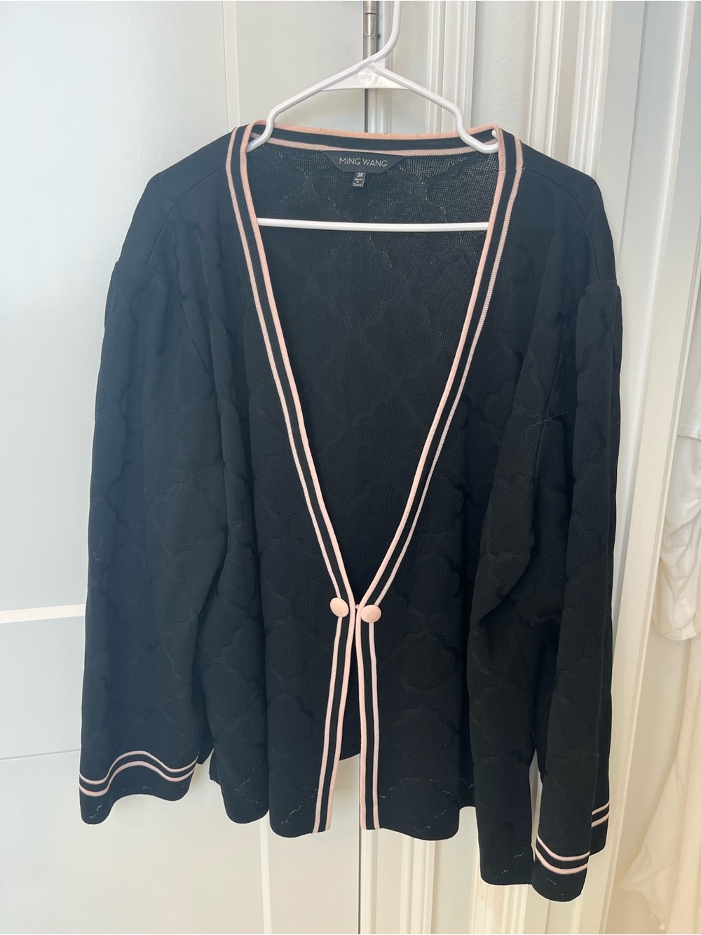 Ming Wang Black Cardigan with Pink Trim